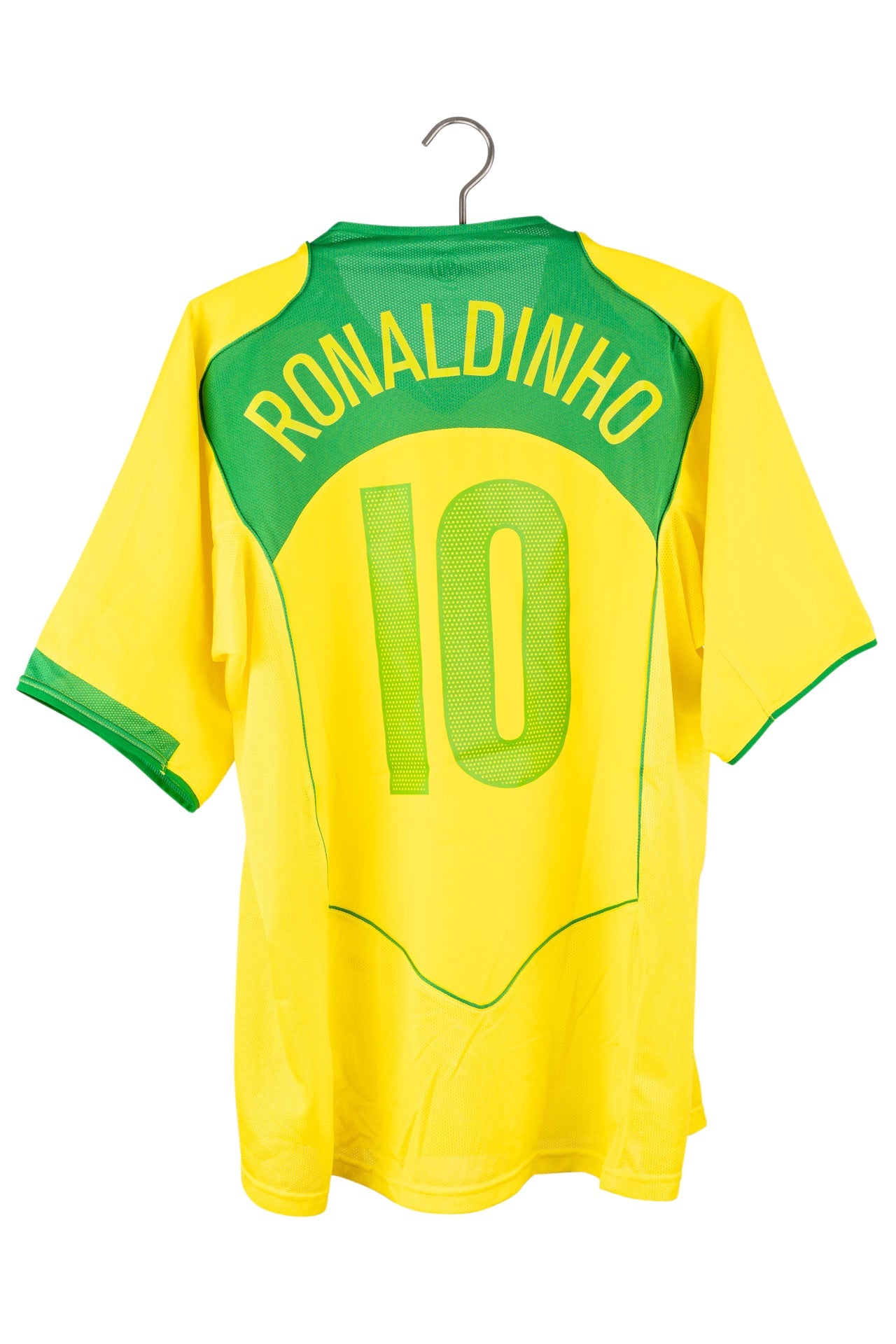 back side view of the 2004 Copa America Retro Brazil Home Retro Soccer Jersey number 102004 Brazil Jersey - Brazil Retro Soccer Jersey 2004 | MuchoGoal Kits