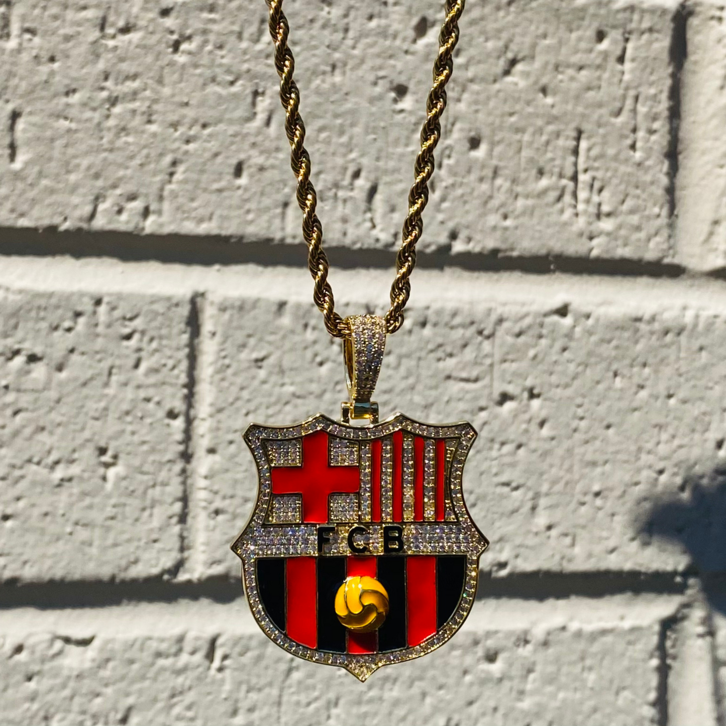 FC Barcelona necklace with Real Madrid badge pendant. Soccer Necklace.