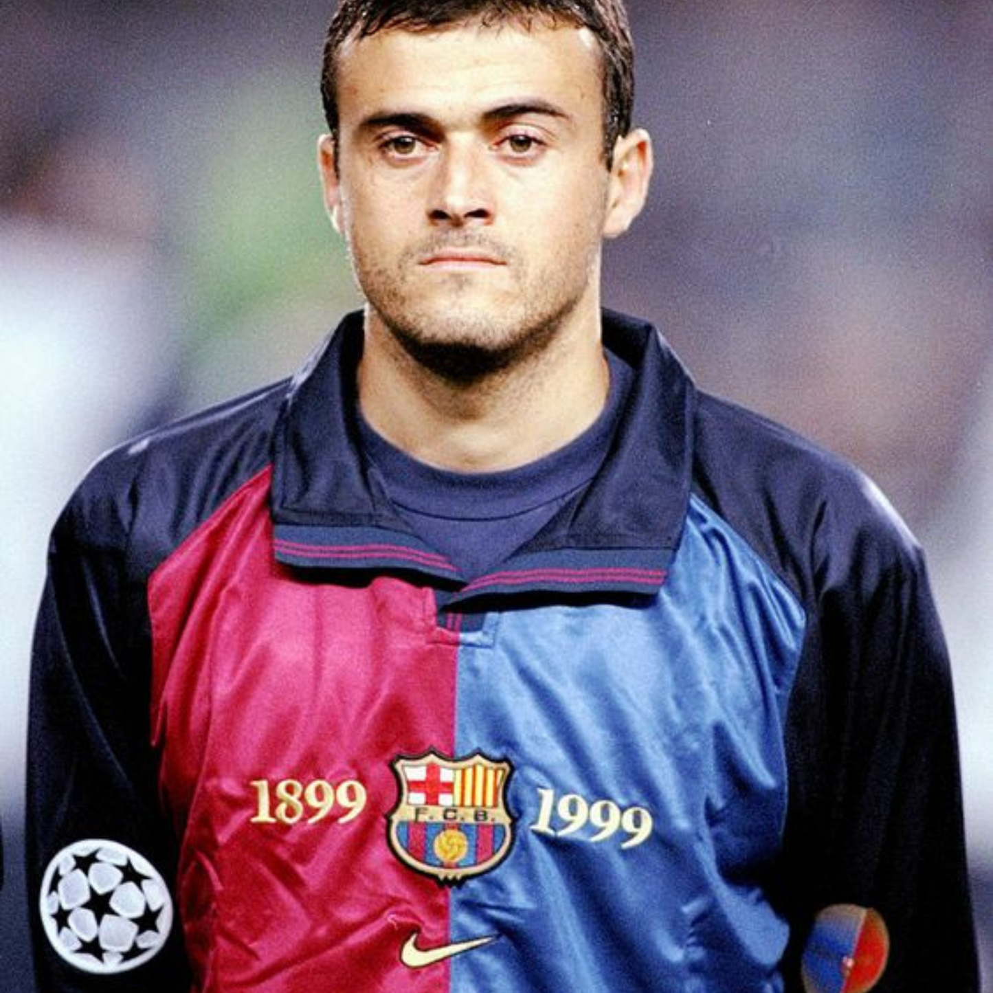 1999 FC Barcelona Home 100th Anniversary Retro Soccer Jersey front side Luis Enrique Portrait1999 Barcelona Jersey - Barcelona Jersey 1999 | MuchoGoal Kits