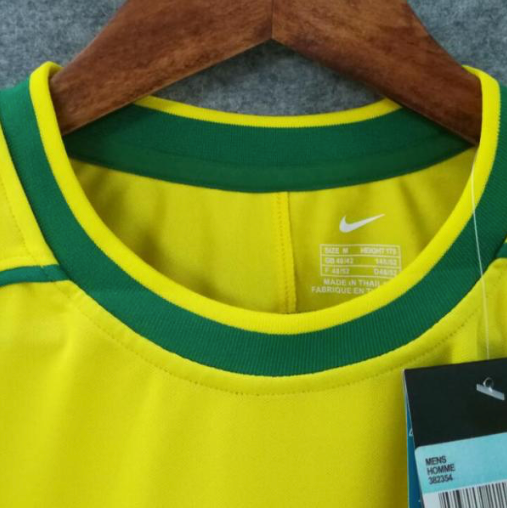 Close-up of the World Cup 1998 Ronaldo Brazil Home Retro Soccer JerseyRonaldo 1998 Brazil Shirt - 1998 Brazil Shirt | MuchoGoal Kits
